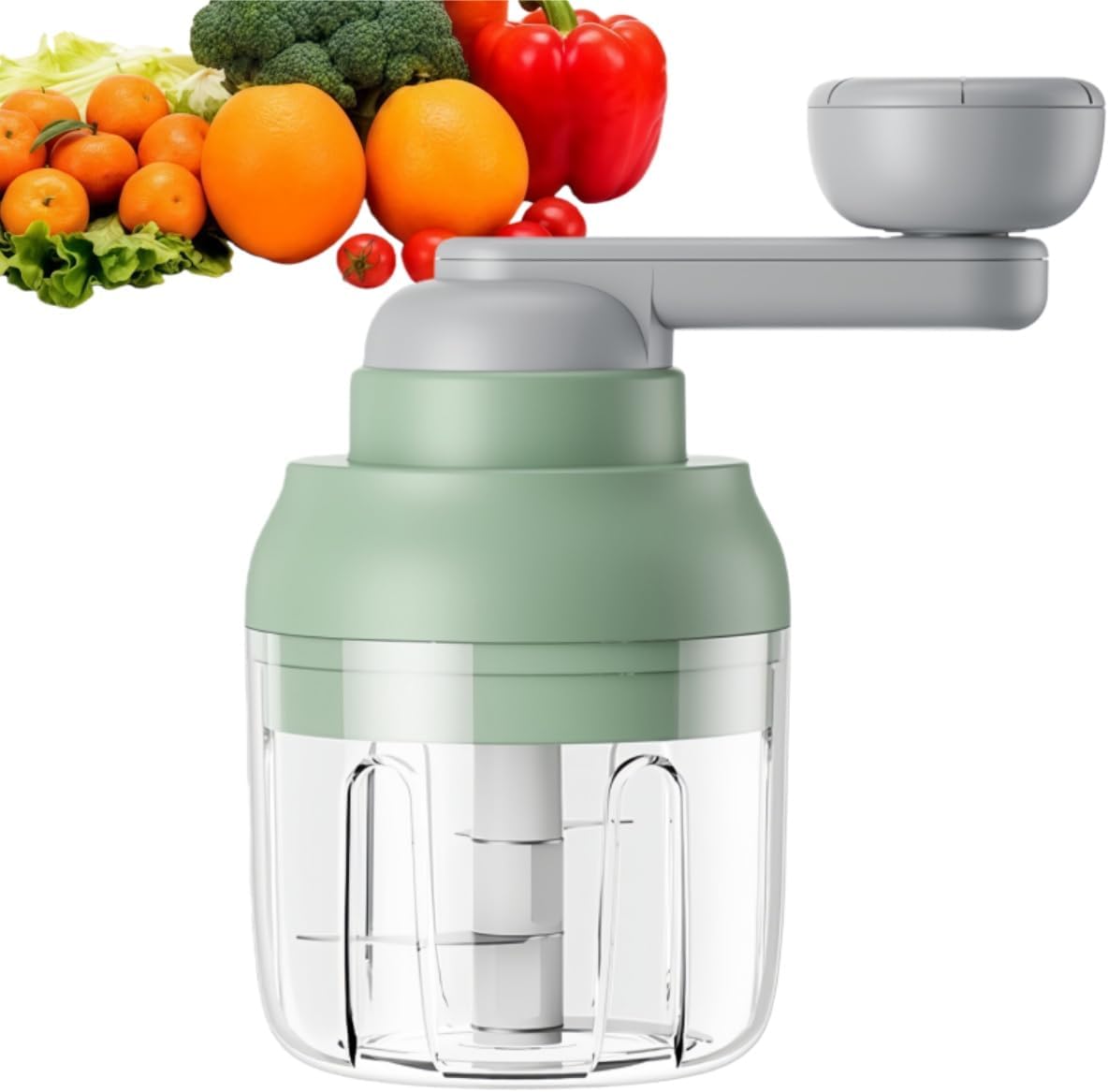 Multi-Functional Manual Food Processor Vegetable Chopper, Hand-Powered handle Onion Chopper with Clear Container, Food Chopper for Vegetables Meat Fruits Nuts Herbs Onions,Ideal Gift (White)