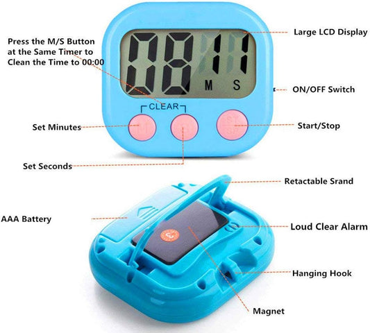Digital Kitchen Timer, Big Display Screen, Loud Alarm, Strong Magnetic Backing Stand, Cooking Baking Kids Classroom Teacher Game Timers, Minute Seconds Count Up Countdown and Simple Operation(4 Pack)