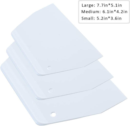 Luckycivia 3-Piece Trapezoidal Plastic Scraper - Multi-Function Kitchen Tool for Pizza Dough, Pastry, Cake (White)