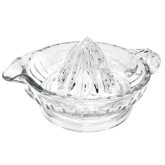 H223 Glass Manual Juicer with Handle and Pour Spout – Vintage-Style Clear Glass Lemon Juicer | Manual Orange Juice Squeezer for Citrus Fruits | Glass Citrus Juicer for Kitchen and Bar Use