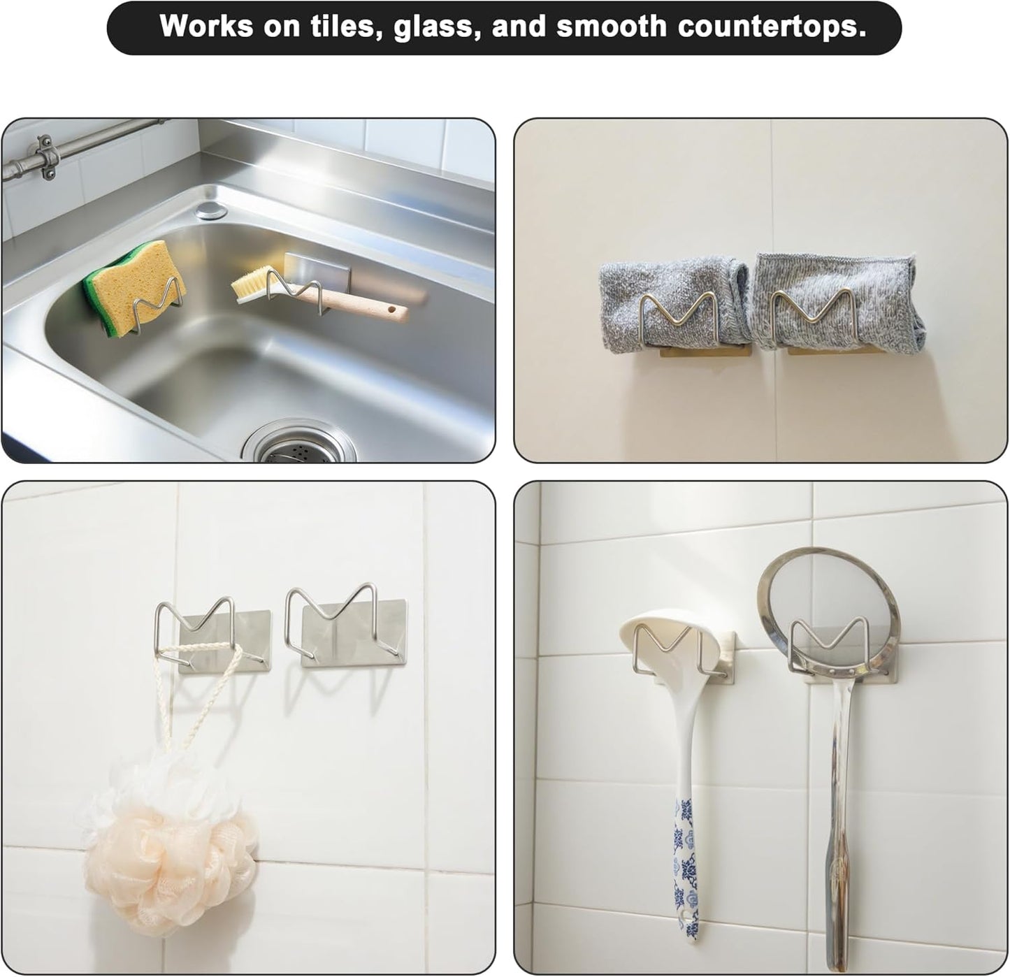 2-Pack Stainless Steel Sponge Holder for Kitchen Sink - Rustproof Brushed SUS304 Sponge Caddy Organizer, Wall/Surface Mount, Drainage Design, Clutter-Free Storage