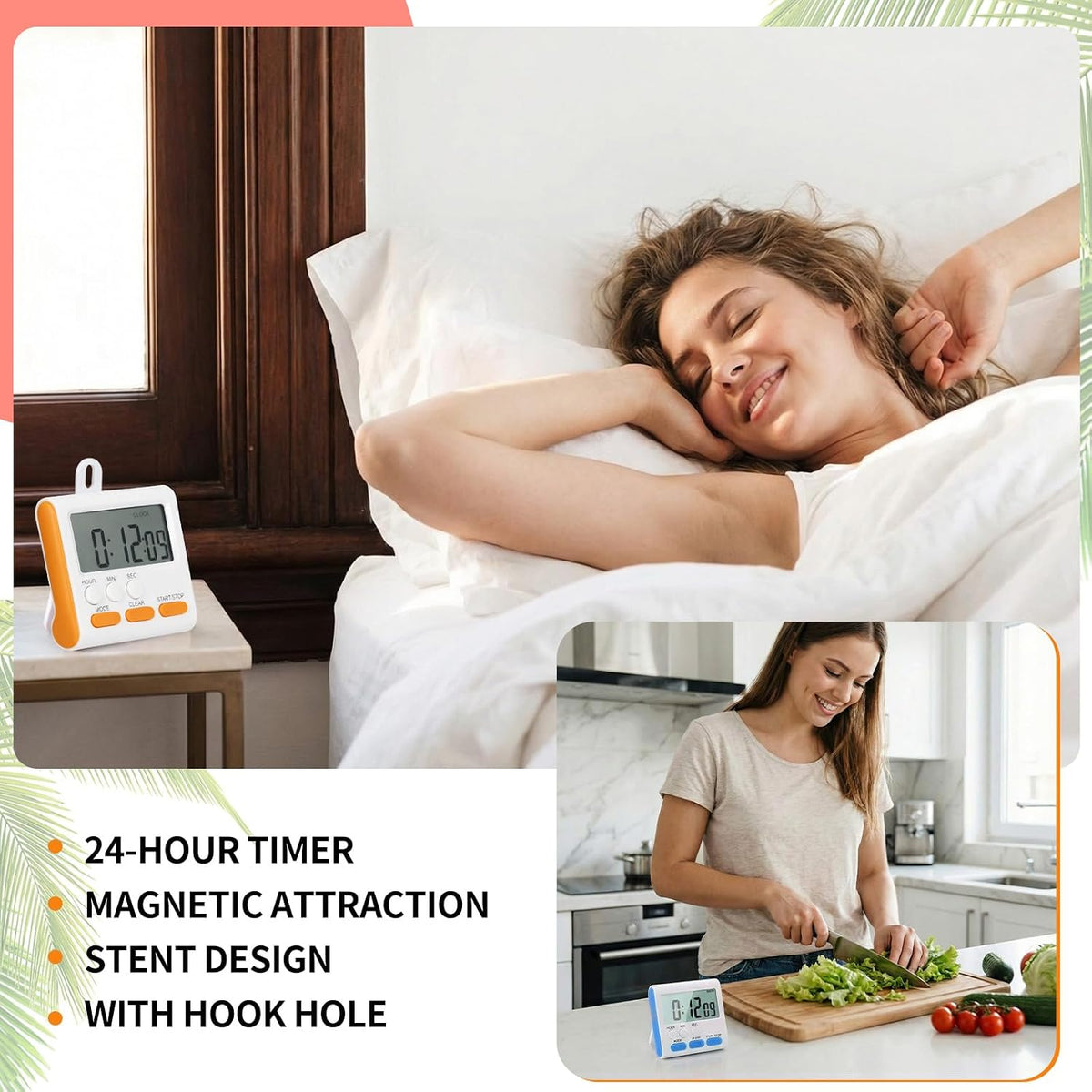 3 Pcs Magnetic Digital Timer for Kitchen Classroom, Black White