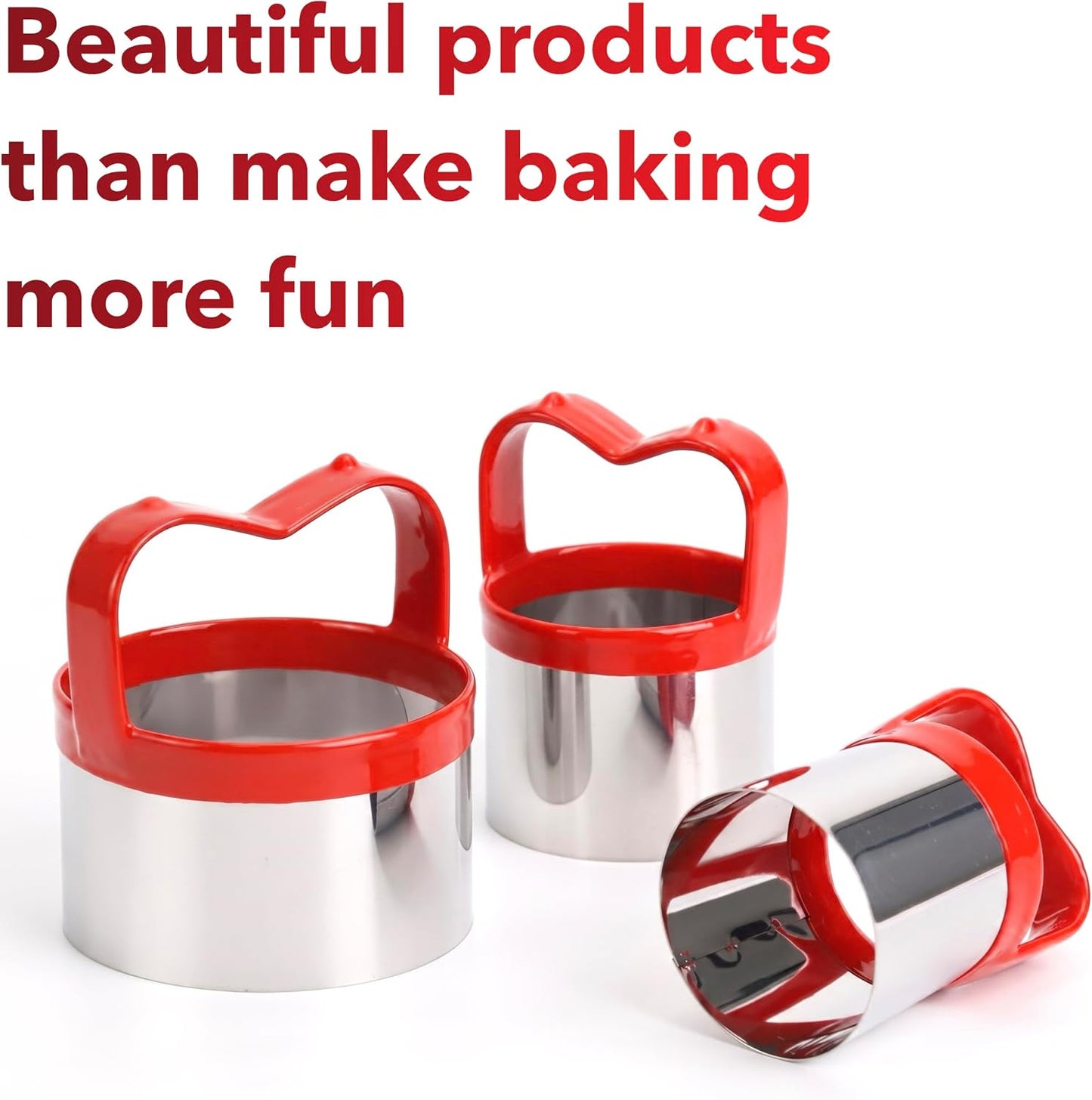 3Pcs Round Cookie Cutters with Handle, Circle Biscuit Cutter for Baking, Dough Cutter, Metal Cookie Cutters, Coated and Soft PVC for Protection