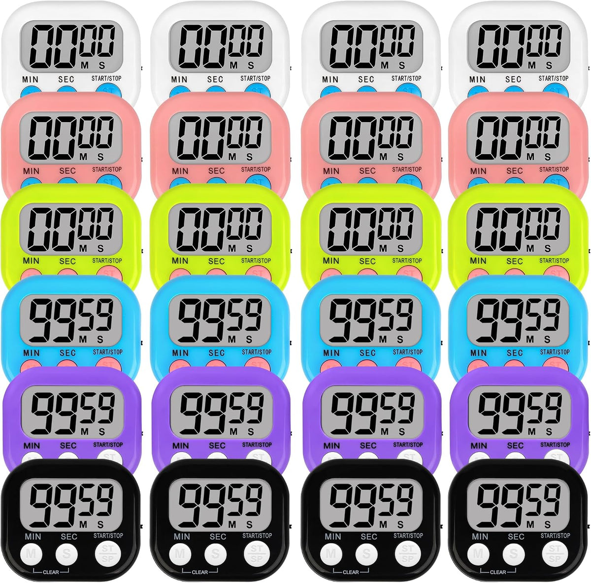 Digital Classroom Timers for Teachers Kids School Supplies Bulk with Magnetic Back 12 Pack, White Pink Blue Green