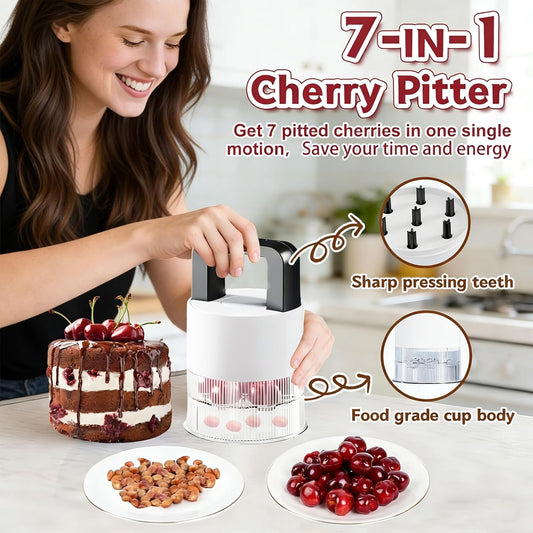 2026 Upgraded 7-in-1 Cherry Pitter Tool, Food Grade Multi-Fruit Corer with Anti-Splatter Guard,1.5" Extra Large Slots, Easy Push Seed Remover for Cherries Olives, Dishwasher Safe Kitchen Gadget