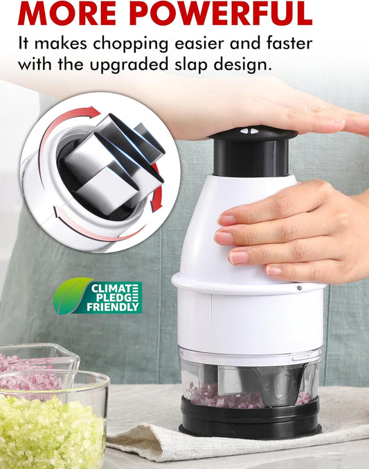 Food Chopper Vegetable Cutter, Easy to Clean Manual Veggie Onion Garlic Nut Chopper Dicer, Dishwasher Safe Vegetable Chopper with Container for Onions Nuts Garlic Veggies Salads, No BPA, White