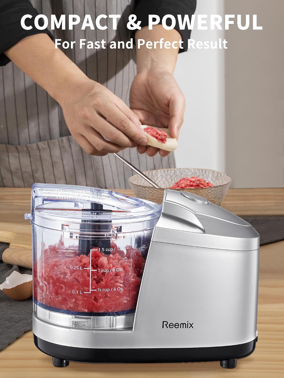 1.5-Cup One-Touch Electric Food Chopper, 100W Mini Food Processor Meat Grinder, Mix, Chop, Mince and Blend Vegetables, Fruits, Nuts, Meats, Stainless Steel Blade (Red)