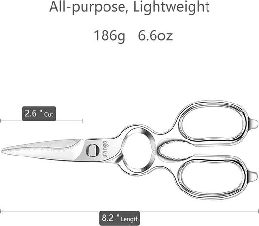 Kitchen Forged Shears Heavy Duty Come Apart Ultra Sharp Multi-function Stainless Steel Scissors Bottle Opener, Nut Cracker 8.5 inch