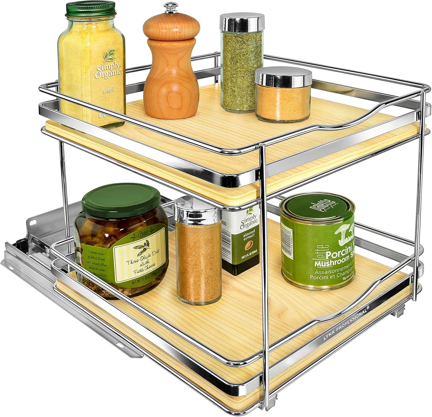 ® Pull Out Spice Organization for Cabinets - 4-3/8 inch Wide – Spice Rack for Inside Cabinets, Slide Out Spice Rack Organizer for cabinet – Pull Out Spice Rack, Sliding 2 Tier Chrome