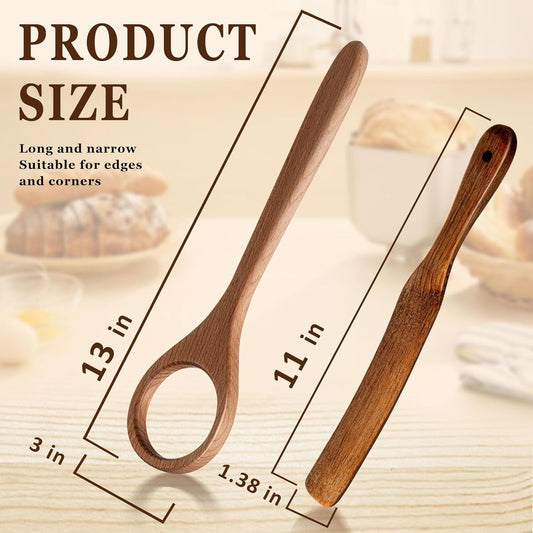 4 Pcs Sourdough Whisk Set Include Wooden Dough Whisk, Skinny Spurtle for Sourdough Starter, Doughs Scraper Cutter, Doughs Scoring Tool Blades, Danish Bread Making Tools Supplies