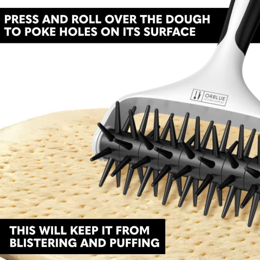 Pizza Dough Docker Pastry Roller with Spikes, Pizza Docking Tool for Home & Commercial Kitchen - Pizza Making Accessories that Prevent Dough from Blistering, Black