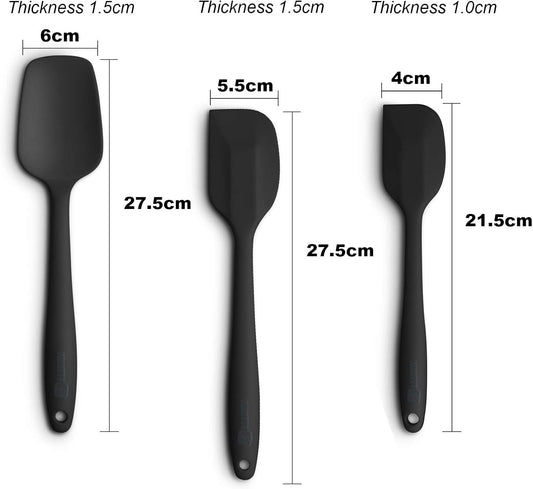 3-Piece Silicone Spatula Set, 600°F Heat Resistant, Black | Stainless Steel Core, Silicone Rubber Spatulas for Nonstick Pans, Spatula, Spoonula and Mini Spatula for Cooking and Baking