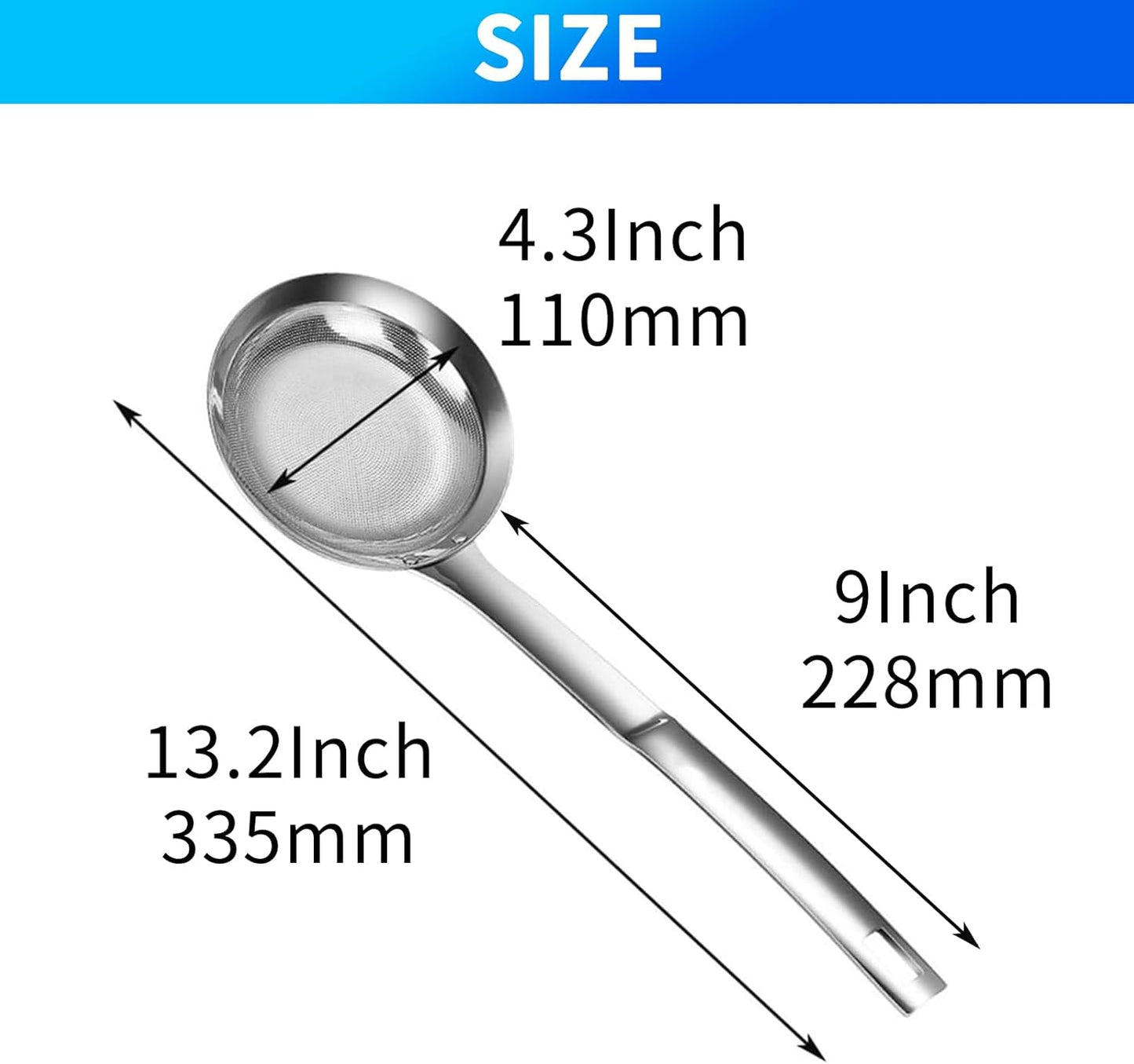 Multi-functional Hot Pot Fat Skimmer Spoon - Stainless Steel Fine Mesh Food Strainer for Skimming Grease and Foam DIA 3.1"
