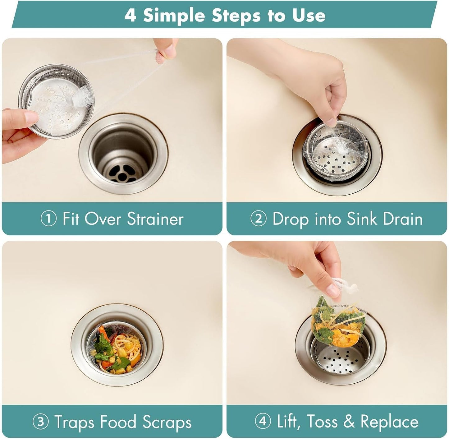 200 Pack Disposable Drain Covers for Sourdough, Kitchen Mesh Sink Strainer Bags, Anti-Clog Drain Catchers for Food Scraps, Coffee Grounds & Hair, Kitchen & Bathroom
