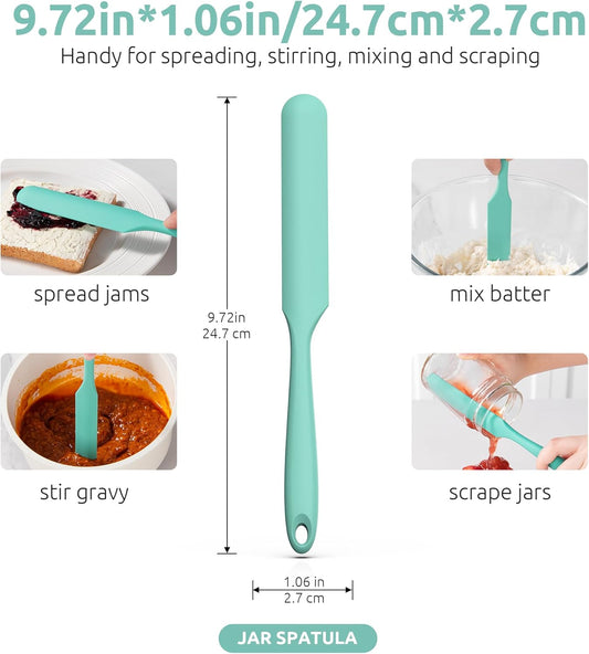 Skinny Silicone Jar Spatula Scraper, 10in Sourdough Tool, Aqua Sky | Long Narrow Bread Spatula for Sour Dough Mixing, Small Mini Spurtle for Scraping Icing Cream, Jam Peanut Butter Stirrer Tool