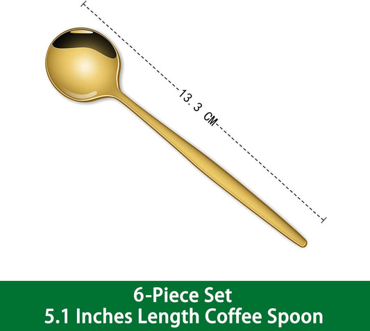 5.1 Inch Coffee & Tea Spoon,6 Pieces Gold Stainless Steel Teaspoon,Mini Spoons For Dessert And Coffee,Durable Demitasse Coffee Spoons For Dessert