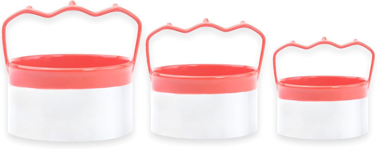 3 Pcs Round Biscuit Cutters Set 3", 3.5", 4", 0.4mm Stainless Steel Circle Cookie Cutters for Baking, Comfortable Grip, Red Silicone Handle
