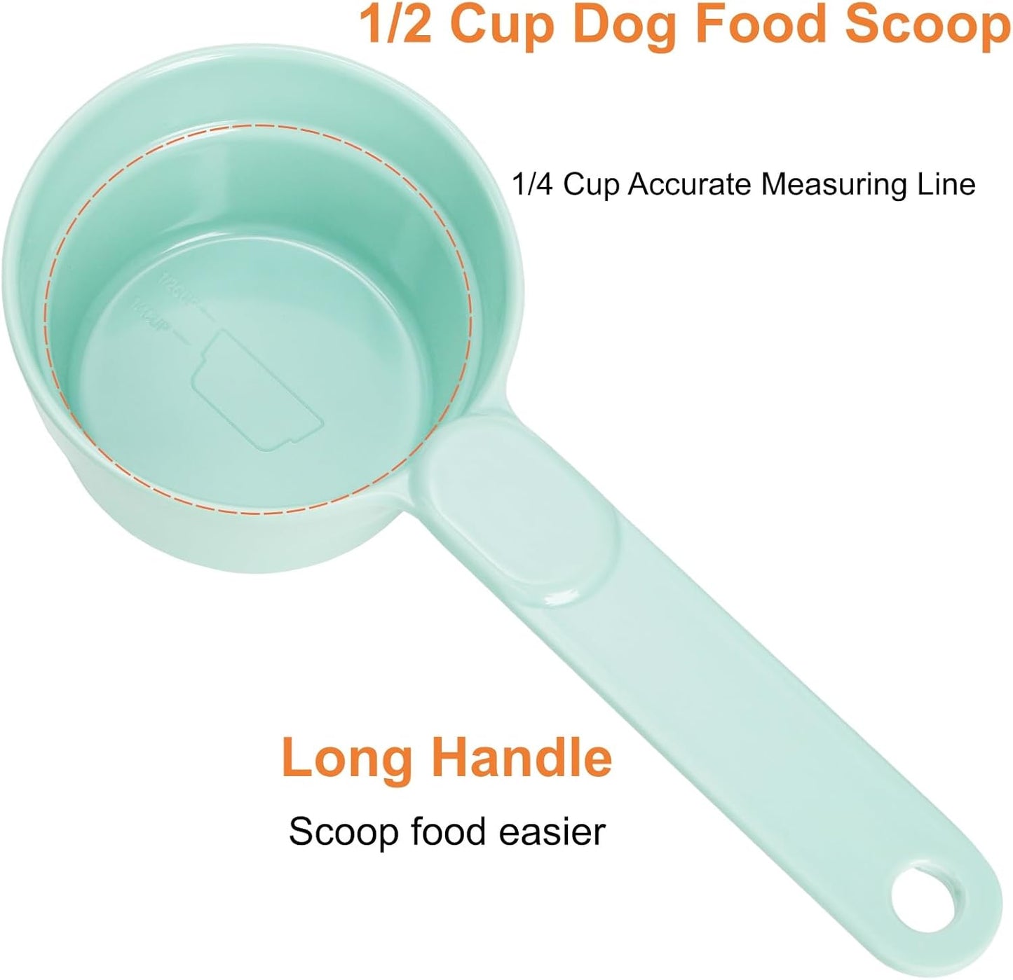 DEAYOU 4 Pack Dog Food Scoop 1/2 Cup, Melamine Pet Food Measuring Cup with Long Handle, Food-Grade Half Cup Feeding Scoop for Cat, Bird, Rabbit, Dry Wet Food, Dishwasher Safe, Accurate Portion Control