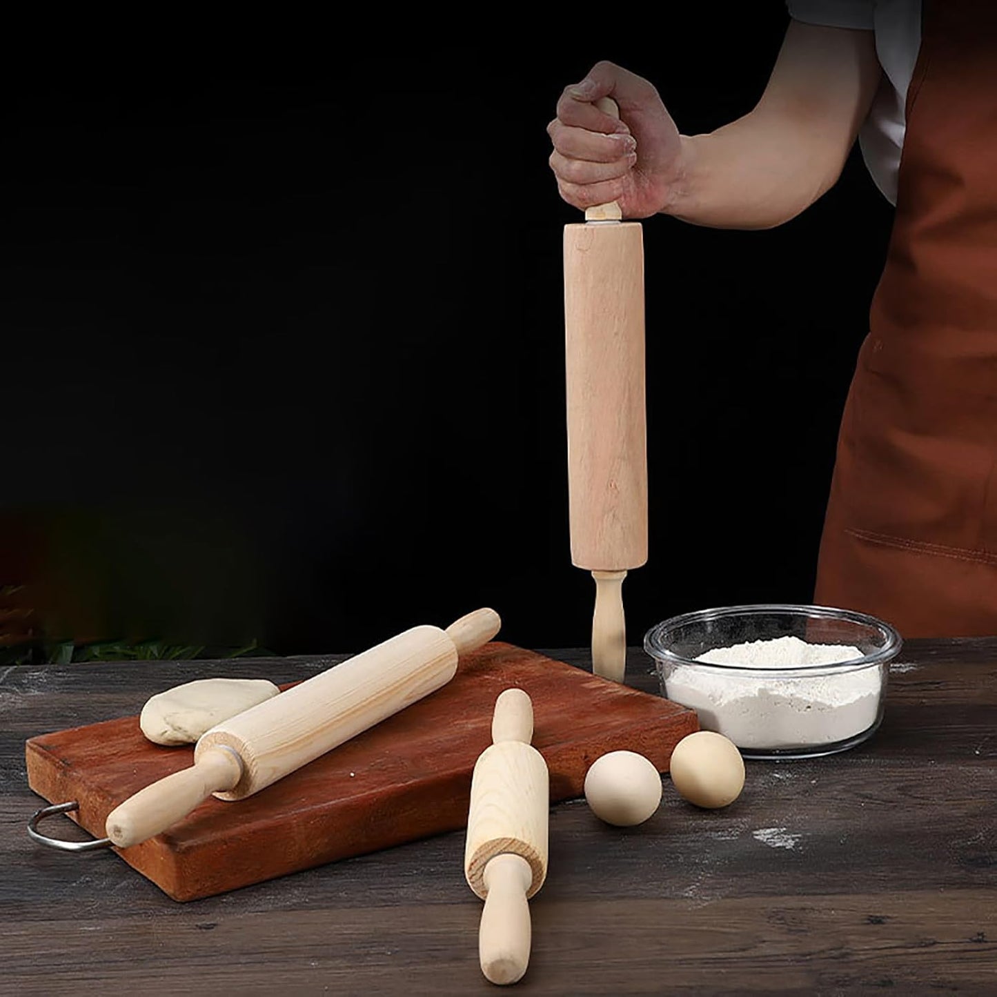 Rolling Pin, 13.8 Inch Wood for Kneading the Dough of Baking Bread, Pizza, Cookie, Noodles (L)