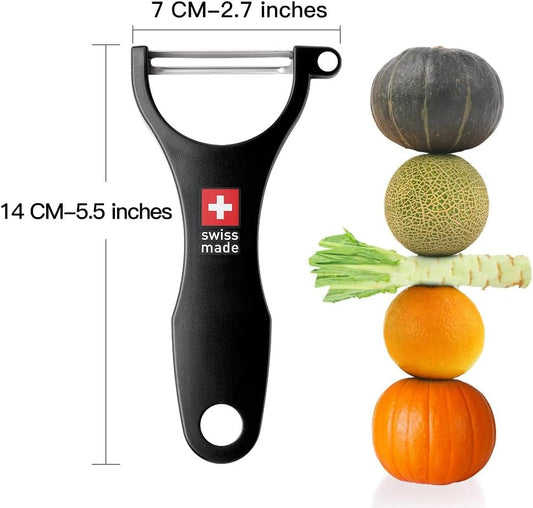 Original Swiss Made Peeler Vegetable&Fruits stainless steel blade Peeler for kitchen (BLACK-Thick skin Peeler)