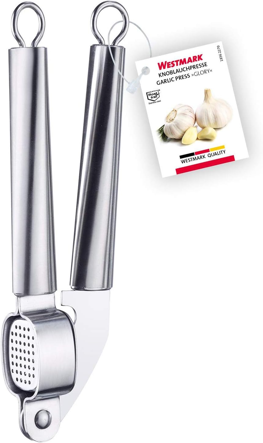 Westmark Germany Multipurpose Garlic Press with Olive Pitter, Nutcracker and Fish Scaler (Grey)