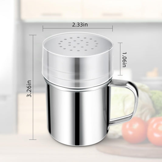 Stainless Steel Dredge Shaker Spice Shakers with Handle Powdered Sugar Shaker Pepper Shakers 6 Oz Metal Salt Shaker with Holes and Lid Fine Powder Shakers for Cinnamon Cocoa Flour Baking Seasoning