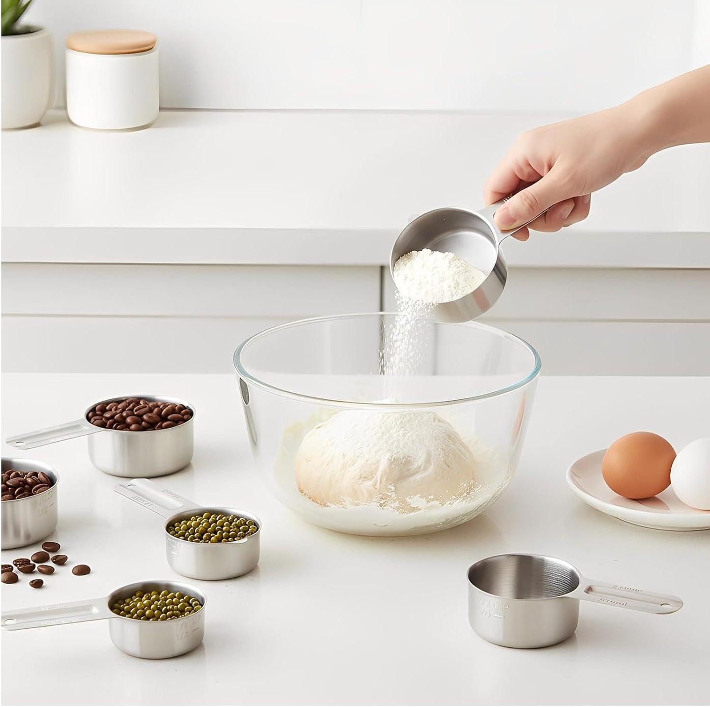 Measuring Cups and Spoons Set of 13, 7 Stainless Steel Nesting Cups and 6 Measuring Spoons, 2 Detachable Rings, Kitchen Gadgets for Baking Cooking, Dry and Liquid Ingredients
