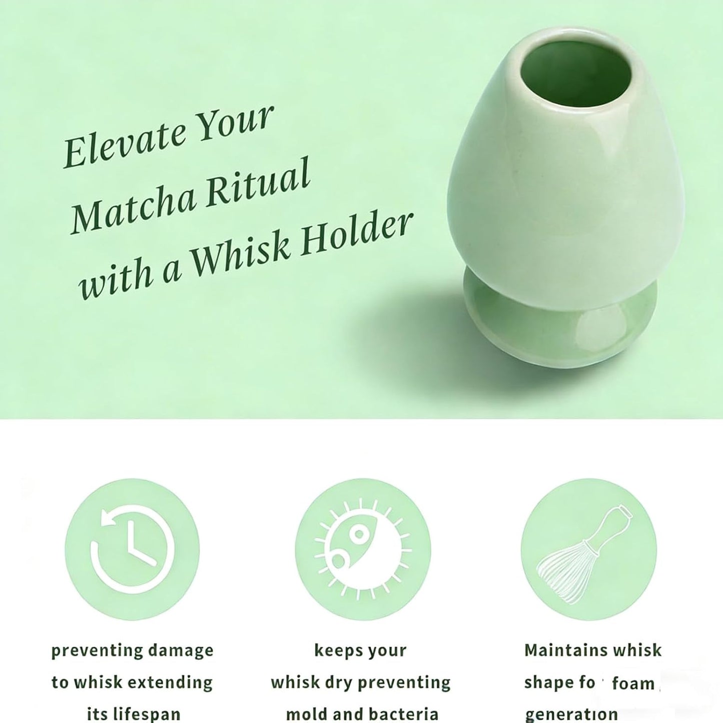 Matcha Whisk Holder, Ceramic Chasen Stand for Bamboo Matcha Whisk, Japanese Matcha Tea Set Accessory (Matcha Green)
