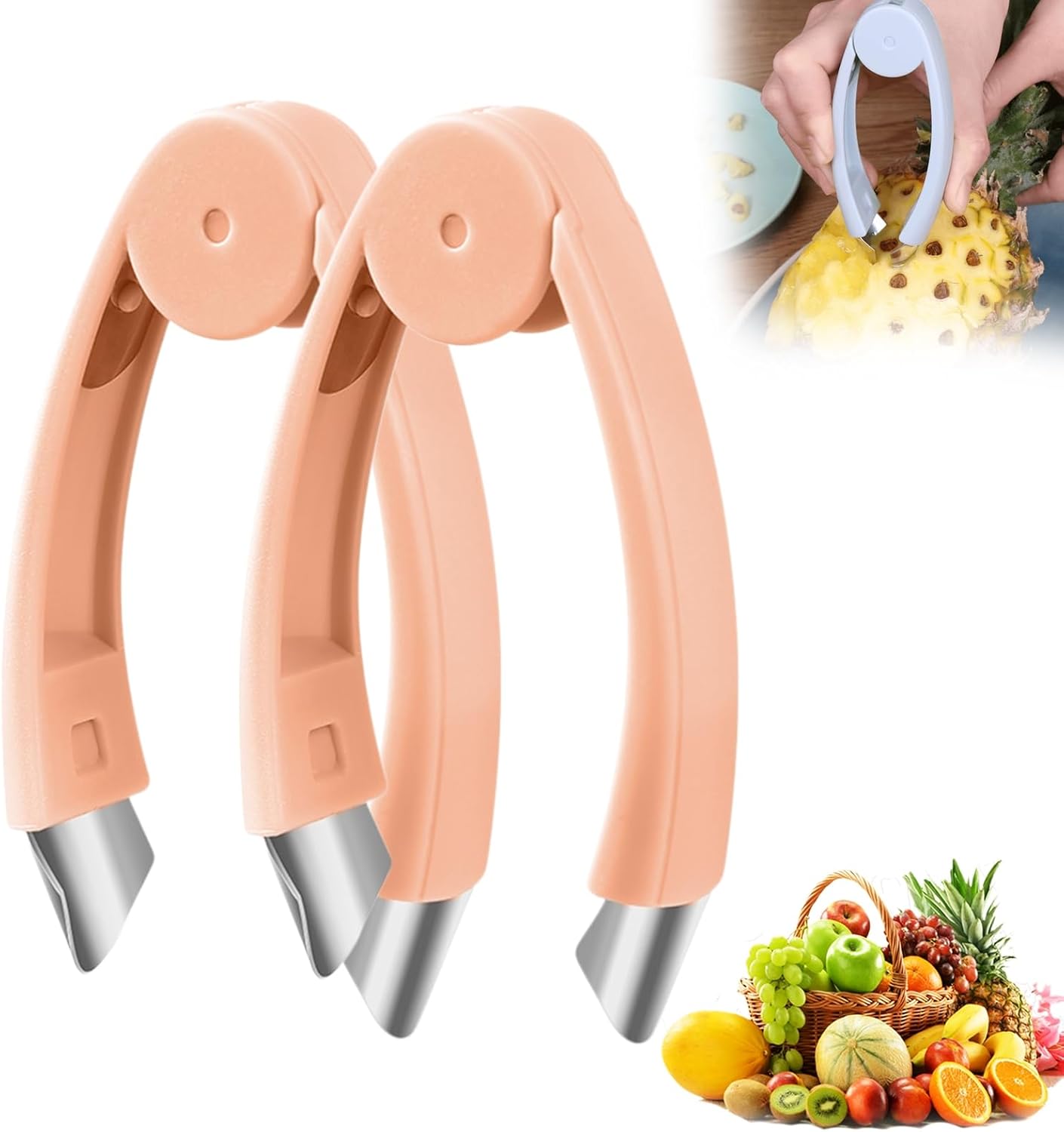 Multifunctional Pineapple Corer and Slicer, Pineapple Eye Remover Tool, Stainless Steel Cutter Strawberry Stem Remover Quickly Cut and Remove Tweezers Kitchen Tools (1, ORANGE)
