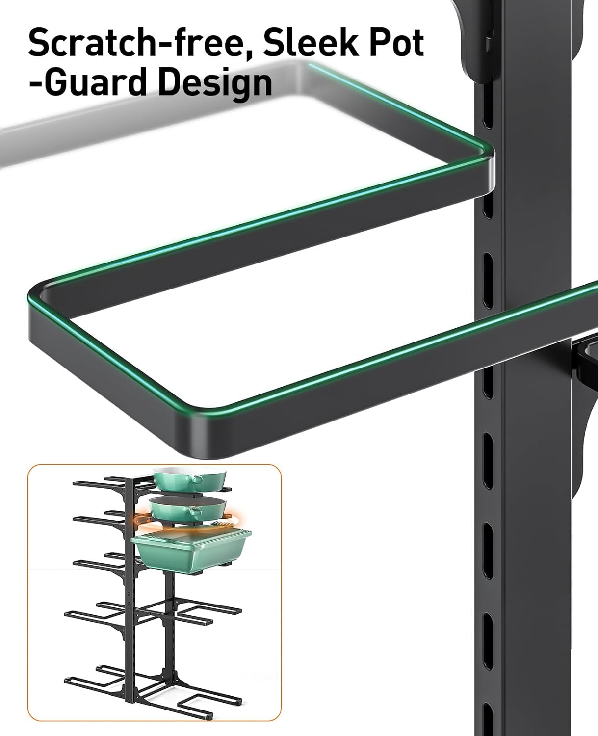 ORDORA Pots and Pans Organizer for Cabinet 16.61 Height, 8 Tier Pot Organizers Rack with 3 DIY Methods, Adjustable Pan Organizer under Cabinet Kitchen Organization and Storage