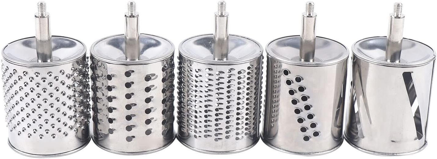 DYNAMI 5 in 1 Stainless Steel Rotary Grater,Kitchen Grater Vegetable Slicer,Cheese Rotary Chopper Food Mills With 5 Stainless Drum,for Home Kitchen Restaurant (Clamping type,Silver)