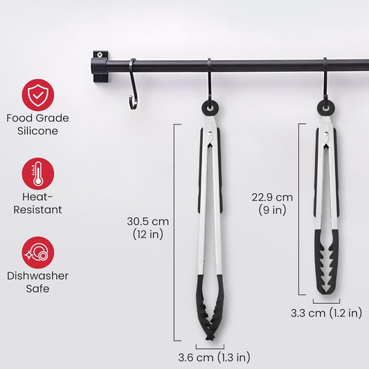 2 PCS Pasta Tong Spaghetti Tongs, 9-Inch & 12-Inch Heat Resistant Silicone Pasta Tongs Spaghetti Server With Teeth Silicone Tong for Serving Food, Cooking, Salad, Spaghetti Noodle, Non-stick (Red)