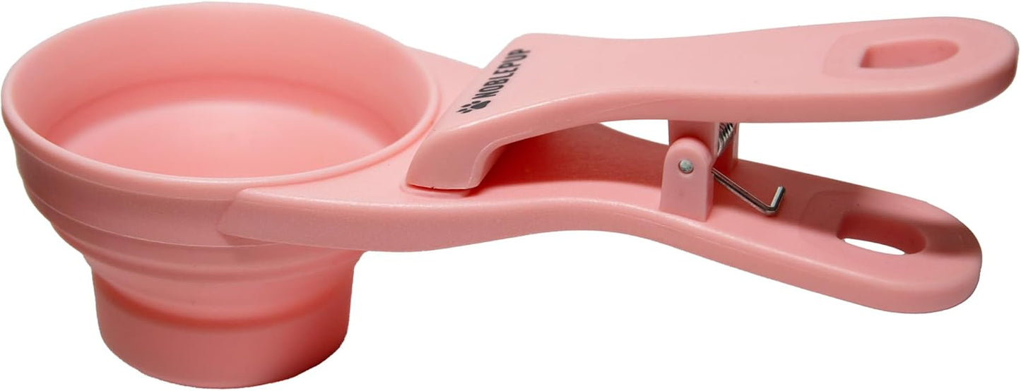 MeasureMate Pet Food Scoops with Bag Clip for Dog and Cat - 3-in-1 Multi-Function Collapsible Food Measuring Cup - 1 Cup Capacity, 8oz, Blue - Dishwasher Safe