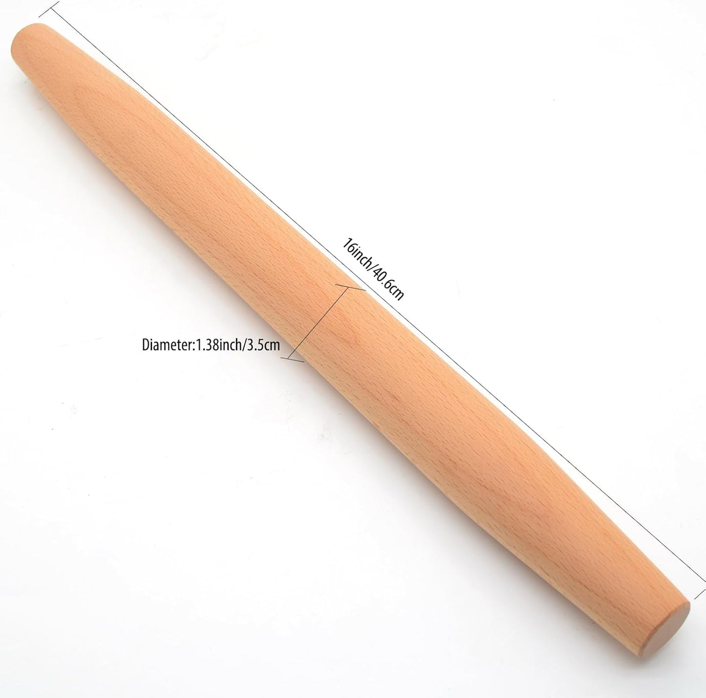 Wooden French Rolling Pin for Baking and Pastry (beech wood, 16 inches)
