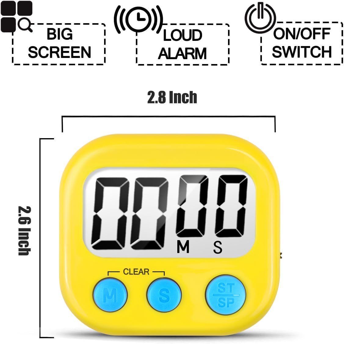 2 Pack Digital Kitchen Timer for Cooking Big Digits Loud Alarm Magnetic Backing Stand Cooking Timers for Baking White