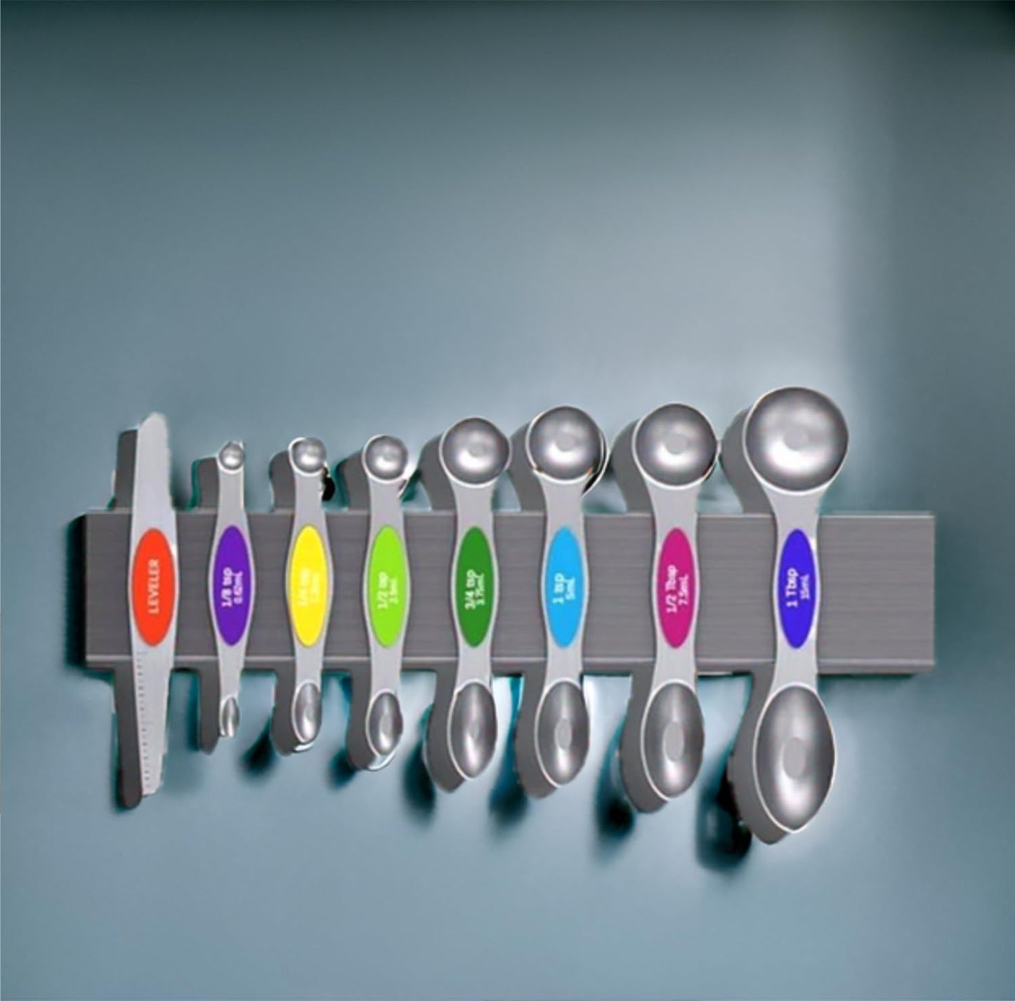 Magnetic Measuring Cups & Spoons Set, Strong N45 Magnets, Heavy Duty Stainless Steel Fits in Spice Jars for Baking & Cooking, BPA Free, Round Set of 15 with Leveler,Dark Black