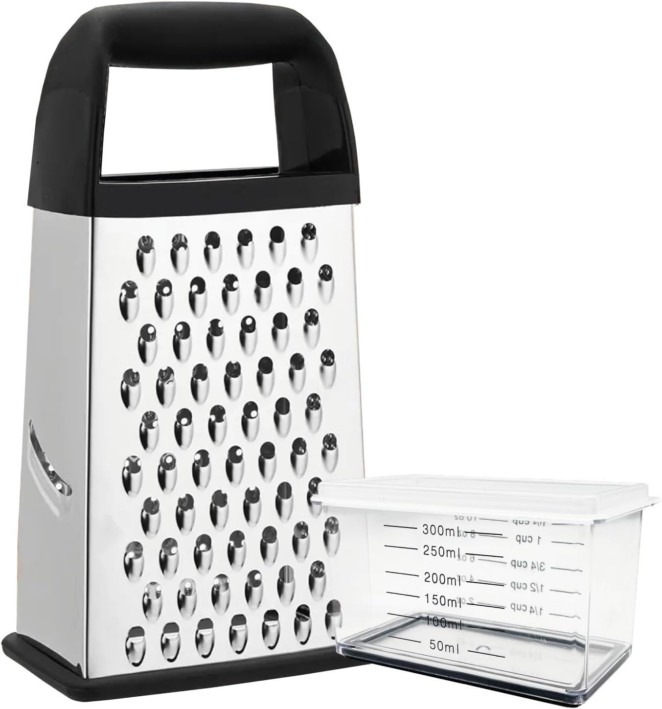 XL4-Sided Cheese Grater for Kitchen With Container- 100% BPA-Free Stainless Steel Vegetable Box Grater-Parmesan Shredder-Slip Resistant Handle-Dishwasher Safe Zester Gifts for Chef - Black
