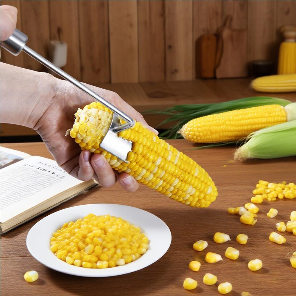 2PCS Stainless Steel Corn Cob Peeler,Professional Corn Cutter Tool to Remove Kernels from Corn on the Cob,Durable & Easy-to-Use Kitchen Gadget for Raw/Cooked Corn