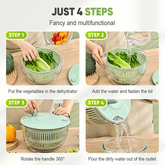 All-in-One Salad Spinner & Vegetable Chopper, Large 5.3Qt Lettuce Spinner Dryer with 5 Blades Slicer Shredder, Multifunctional Vegetable Cutter Fruit Washer Bowl for Kitchen Prep (Green)