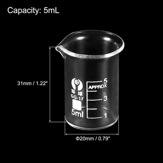 PATIKIL 3Pcs 10ml Low Form Glass Beaker, 3.3 Borosilicate Glass Graduated Printed Scale Measuring Cups with Spout for Kitchen Lab Liquids