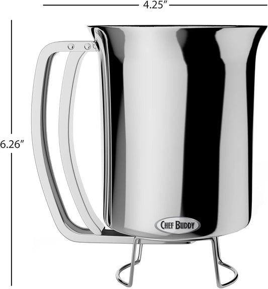Classic Cuisine Pancake Batter Gourmet Stainless-Steel Pourer-Perfect for Baking Cupcakes, Waffles, Cakes, and Muffins-No Drip Dispenser, 4.25" x 6.25" x 5", Silver,265349MKK