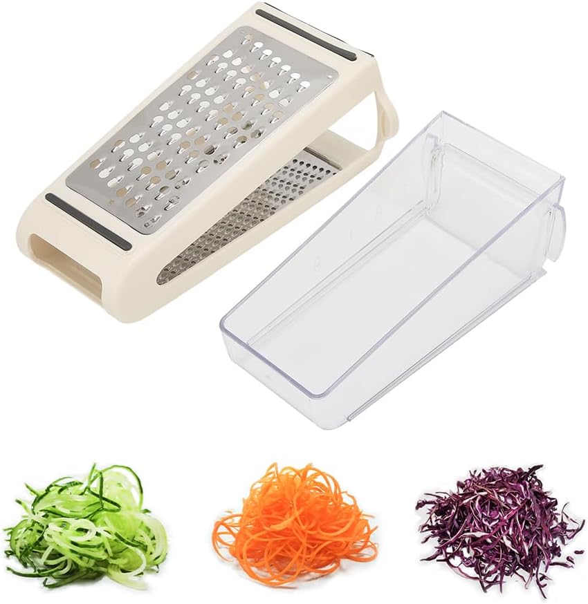Cheese Grater Handheld - Double Sided Reversible Box Grater with Storage Container,Stainless Steel Blades for Cheese,Vegetables,Ginger,Garlic