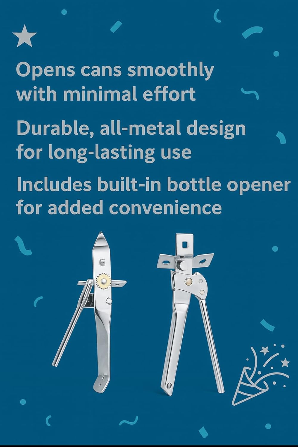 Can Opener Heavy Duty Stainless Steel Smooth Edge Manual Can Opener and Bottle Openers, Soft Comfortable Handle, Oversized Handheld Turn Knob, US Designed Multifunctional Kitchen Tool, 2 pack,