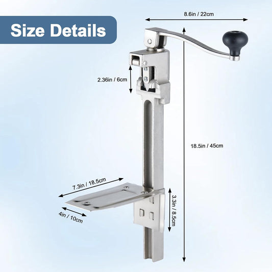 Commercial Can Opener Heavy Duty for 11100, Industrial Can Opener for 10 Cans, Manual Can Opener with Plated Steel Base Stainless Steel Blade for Cans Up to 11” Tall