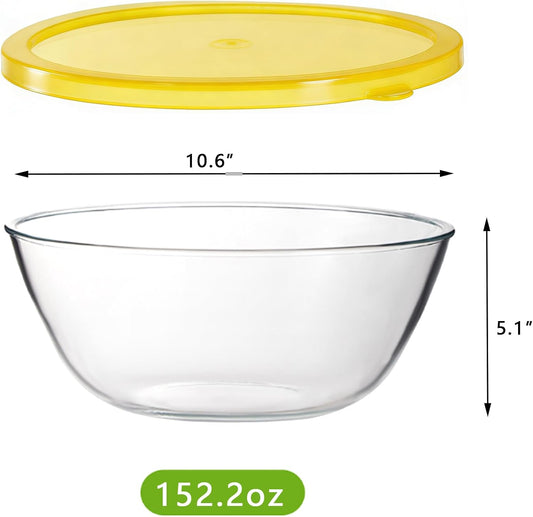 Large Glass Mixing Bowl with Lid, Clear Glass Salad Cooking Bowls for Sourdough, Salad and Storage Prepping and Baking Food Storage Set
