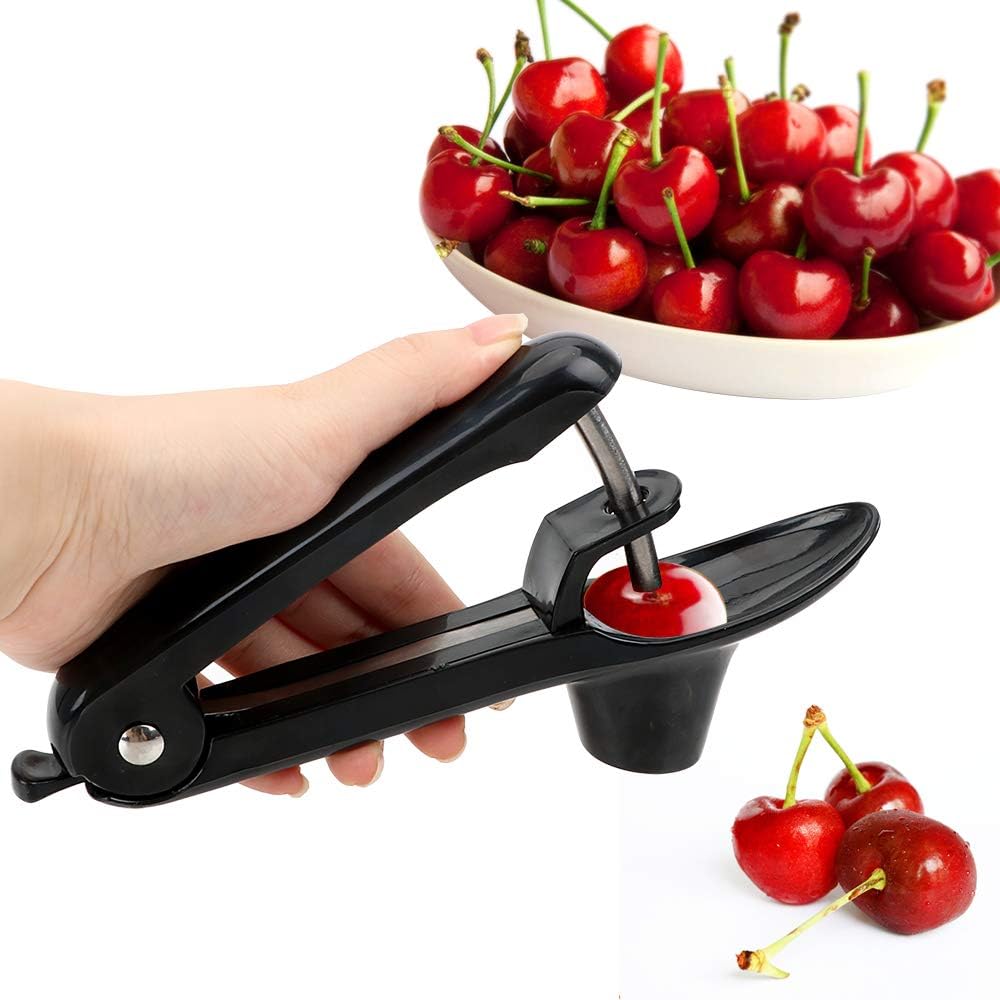 Cherry Pitter Tool, Heavy Duty Olive Pitter Tool,Cherry Stoner Pitter Core Remover, Portable Cherry Pitter kitchen aid with Space-Saving Lock Design - Black