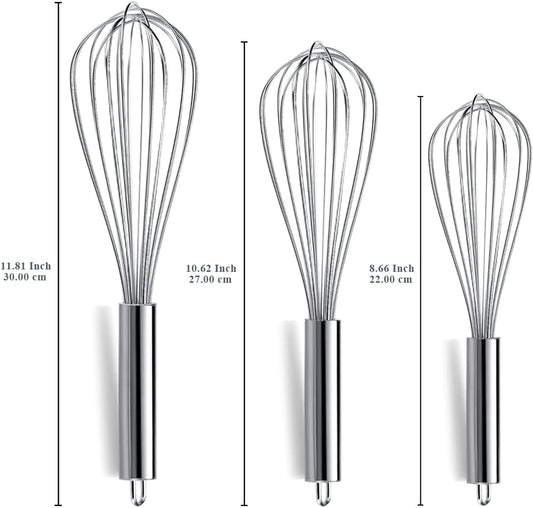 Berglander Gold Whisk Pack of 3 Stainless Steel 8",10",12", Titianium Plating Whisks for Cooking, Beater,Wire Whisk Set Kitchen Wisk (Gold)