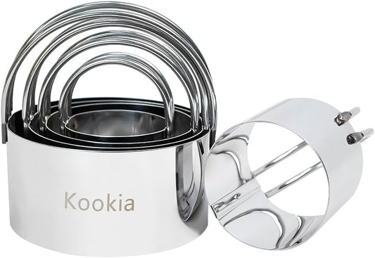 Stainless Steel Biscuit Cutters Set for Baking (5 Pieces) | Fluted Round Cookie Cutters with Handle | Professional Baking Dough Tools