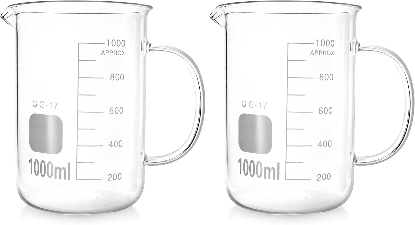 QWORK 500ml Beaker Mug with Handle, Borosilicate Glass Measuring Cup