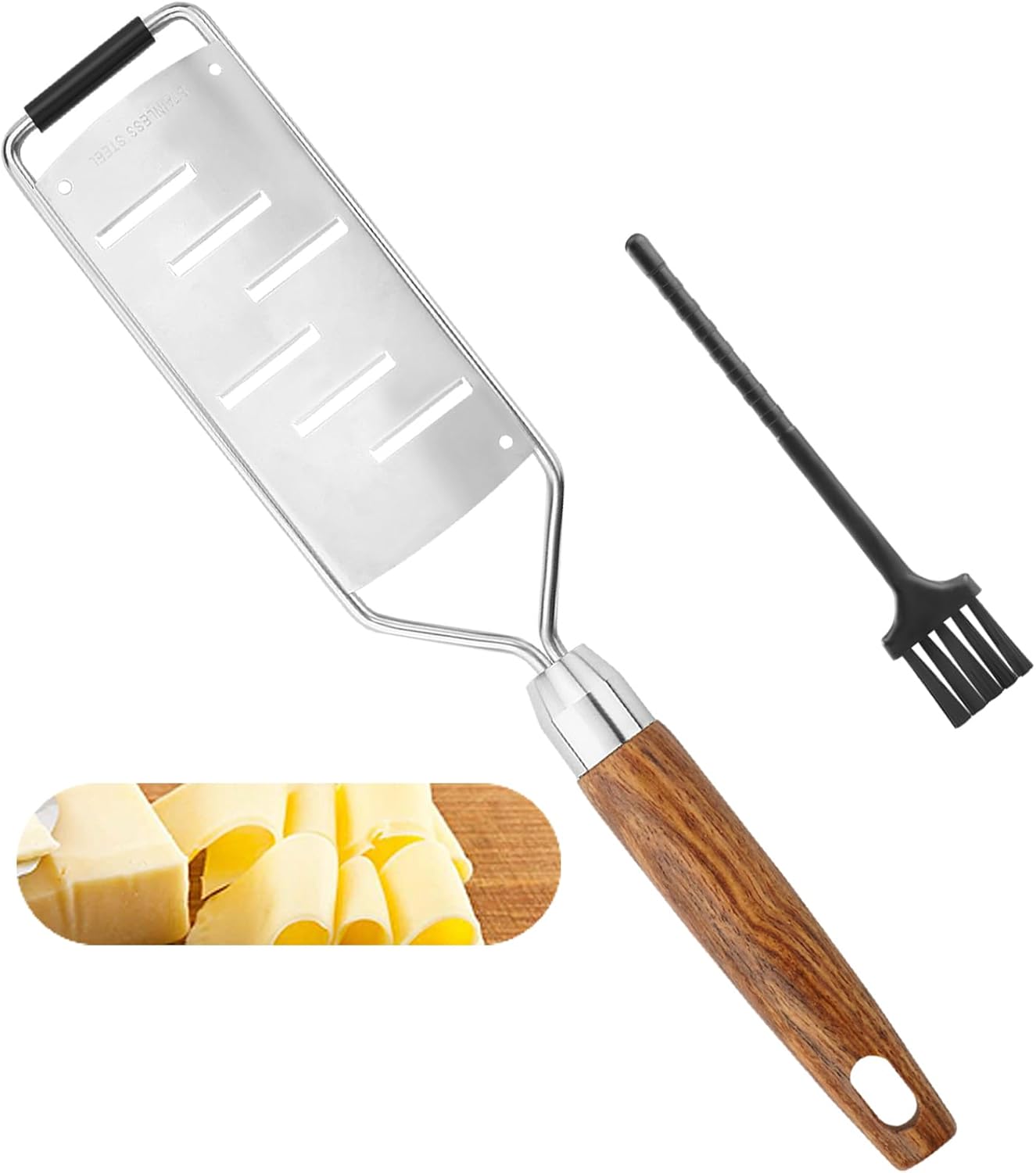 Professional Cheese Grater Stainless Steel,Multi-Purpose Grater With Wood Handle for Cheese, Ginger, Lemon, Garlic, Nutmeg,Fruits,Chocolate & Spices-Wideboard (Grinding)